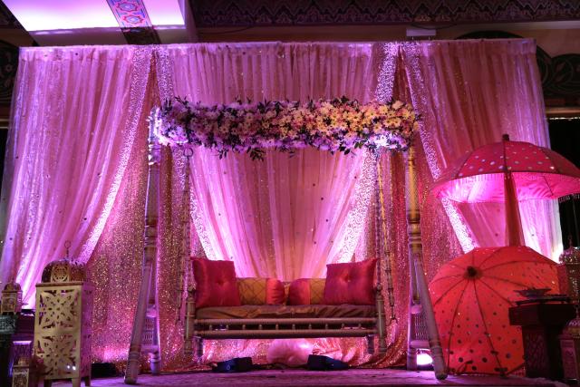 sangeet garba backdrop colorful indian wedding chicago Swing