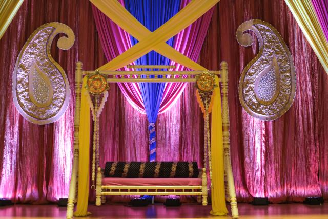 sangeet garba backdrop colorful indian wedding chicago