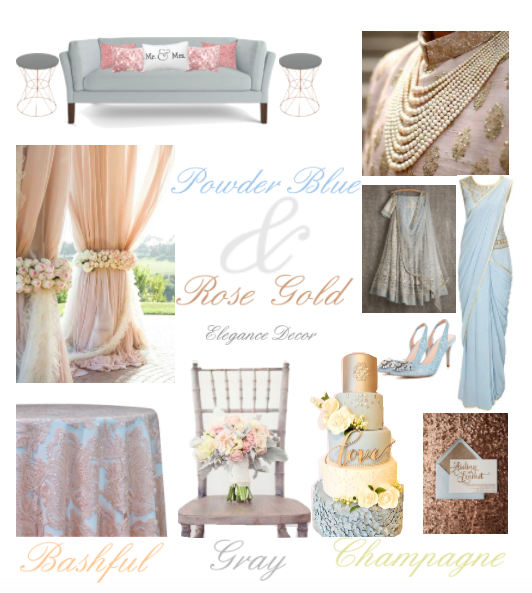 Chicago Indian Wedding Wedding Color palette Powder Blue &amp; Rose Gold with Bashful Champagne and Gray